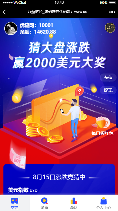 【USDT指数涨跌】蓝色UI二开币圈万盈财经币圈源码K线正常-万源库