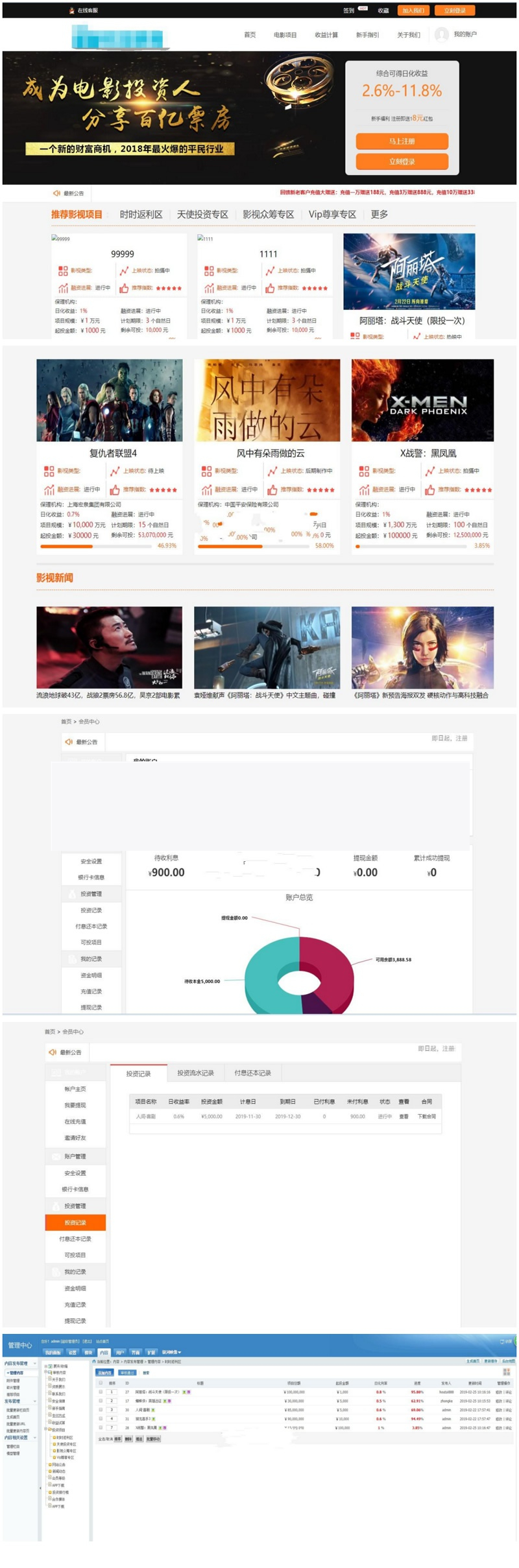 影理财投资源码P2C理财影视源码 理财网站源码电影项目众筹分红源码影视投资理财源码-万源库