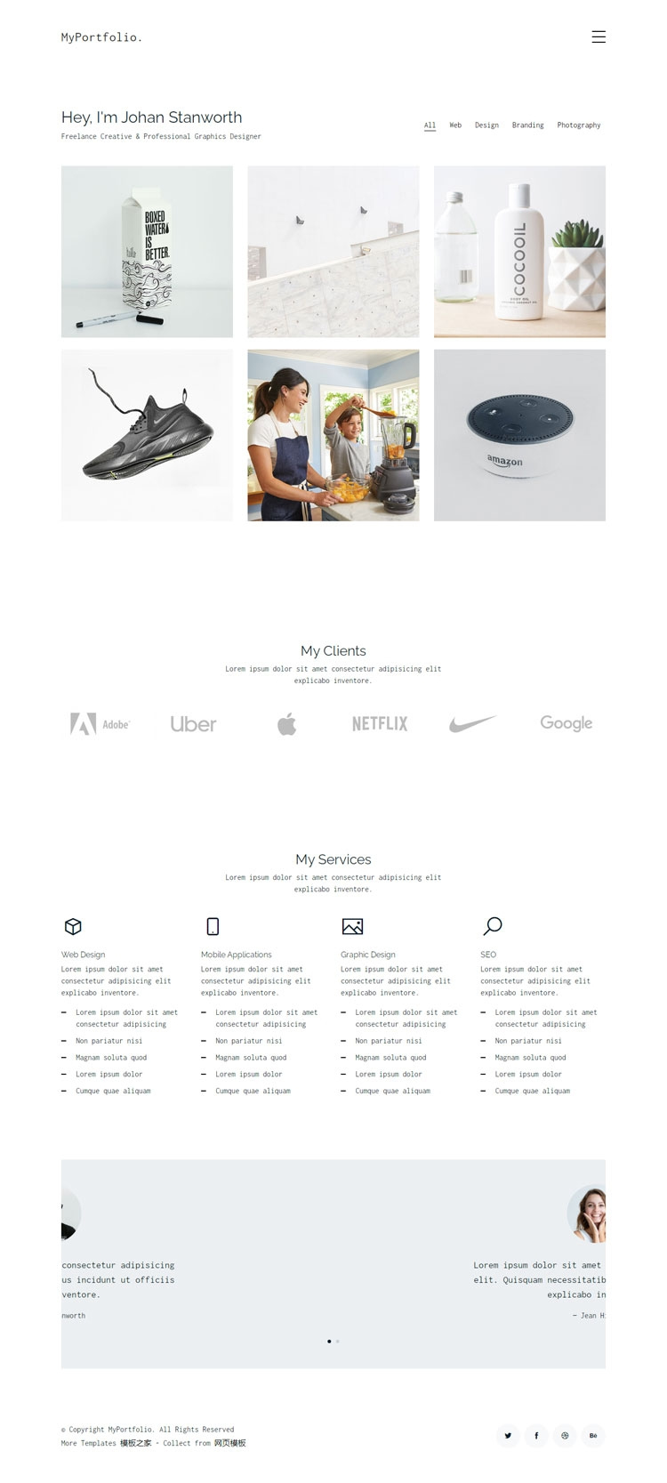 白色极简设计师portfolio响应式网站模板-ss-万源库