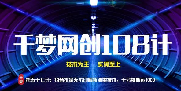 千梦网创108计第57计：抖音批量无水印解析消重技术，十分钟搬运1000+-万源库