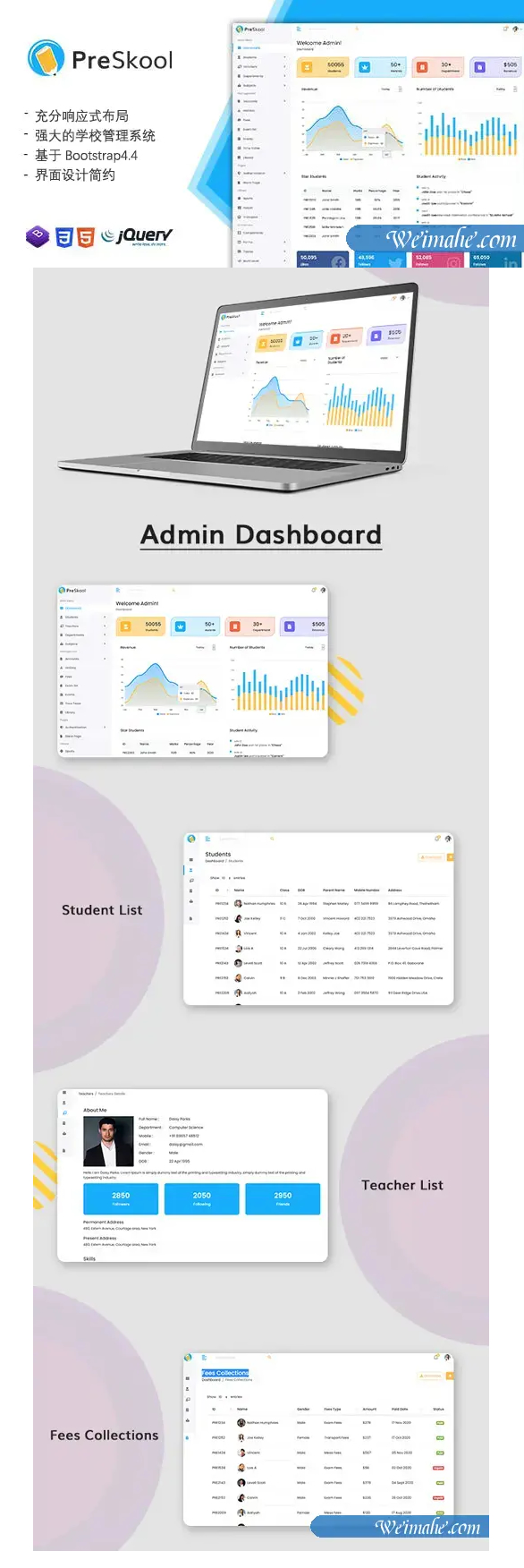 图片[1]-学校管理系统页面前端HTML模板 – PreSkool-万源库