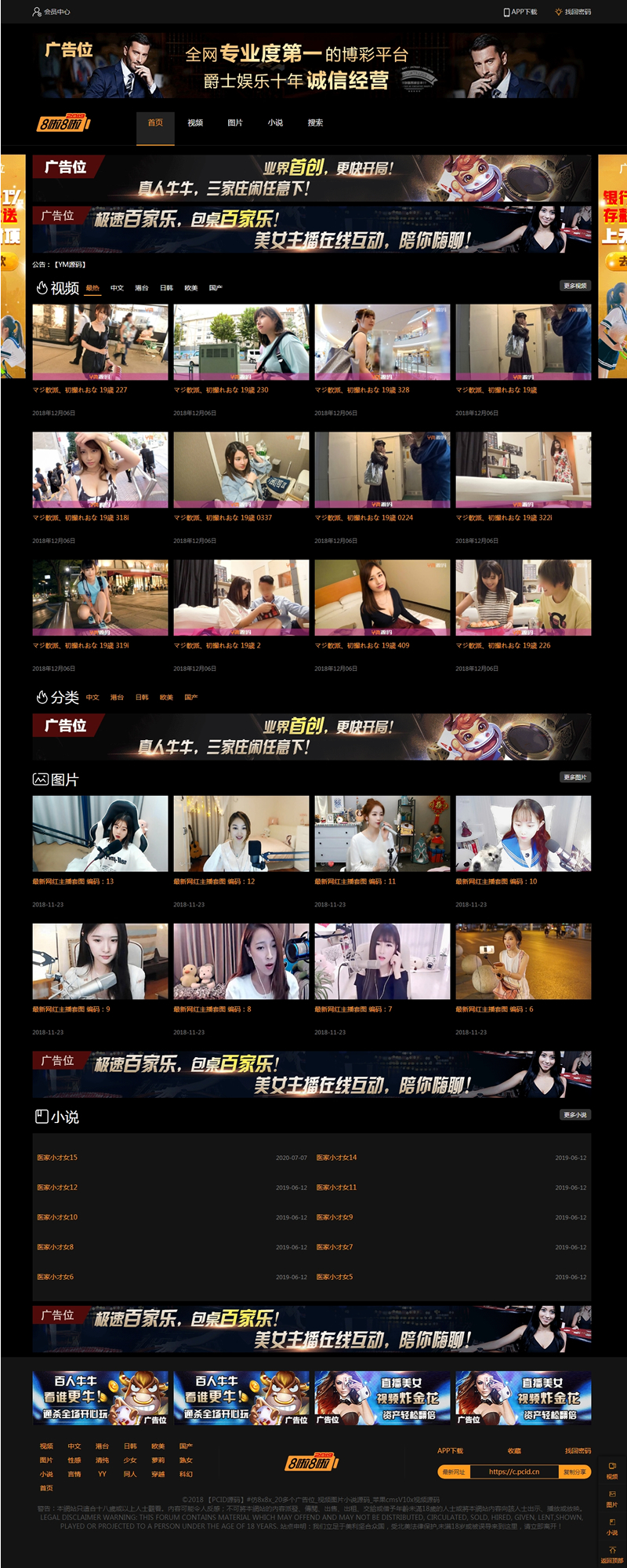 自适应20个广告位视频图片小说源码苹果cmsV10x 源码-万源库