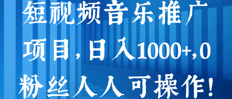 短视频音乐推广项目，日入1000+，0粉丝人人可操作！【视频教程】-万源库