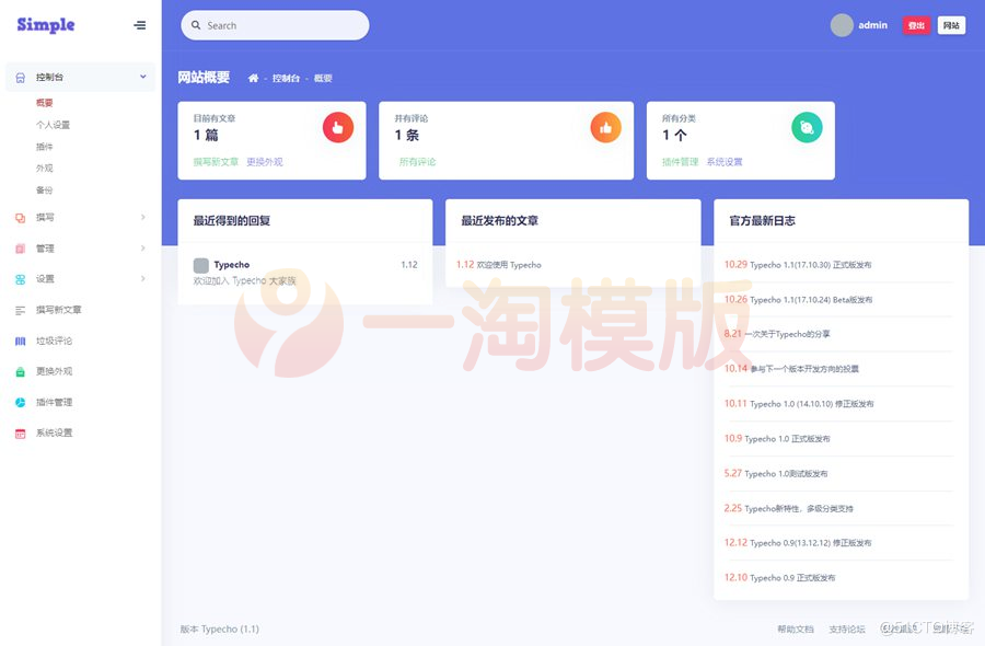 Typecho内核响应式博客模板源码+后台美化模板-万源库